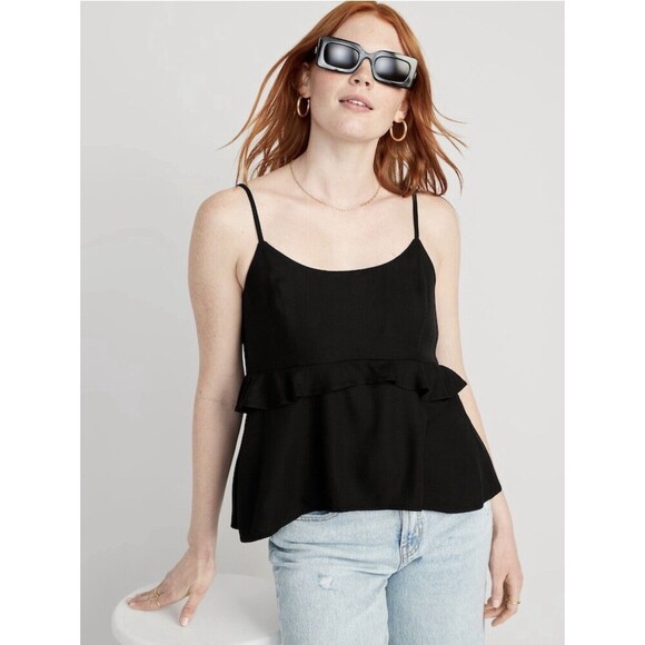 Old Navy Layered Frill Cami Tank Top Black Size Medium NWT - Picture 1 of 8